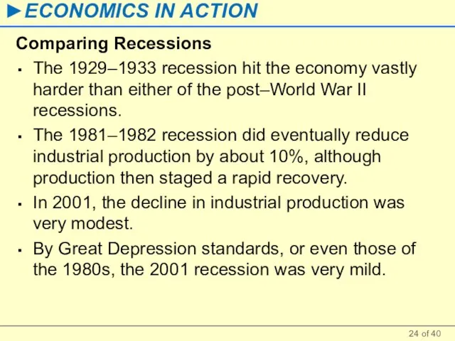 Comparing Recessions The 1929–1933 recession hit the economy vastly harder than either