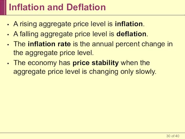 Inflation and Deflation A rising aggregate price level is inflation. A falling