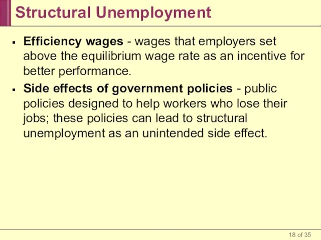 Structural Unemployment Efficiency wages - wages that employers set above the equilibrium