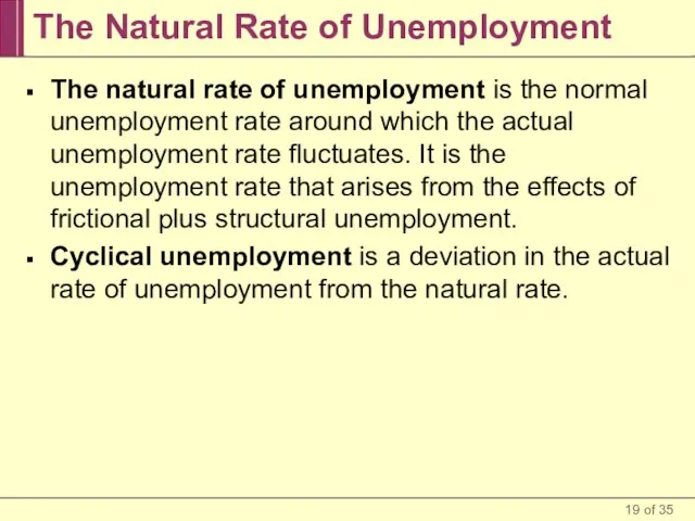 The Natural Rate of Unemployment The natural rate of unemployment is the