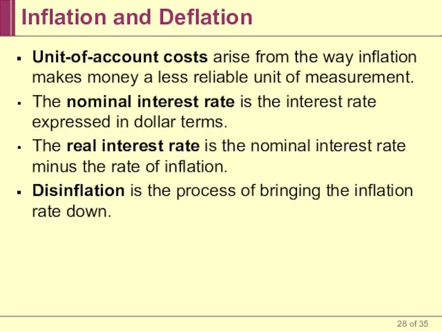 Inflation and Deflation Unit-of-account costs arise from the way inflation makes money