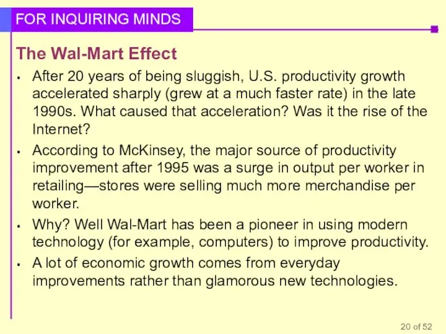 The Wal-Mart Effect After 20 years of being sluggish, U.S. productivity growth