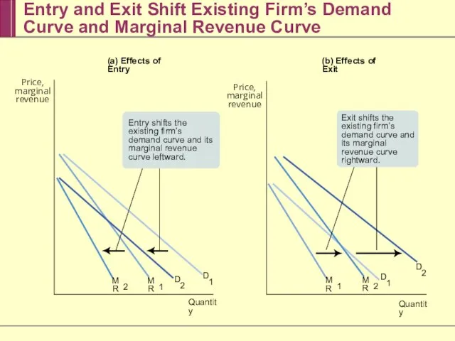 Entry and Exit Shift Existing Firm’s Demand Curve and Marginal Revenue Curve