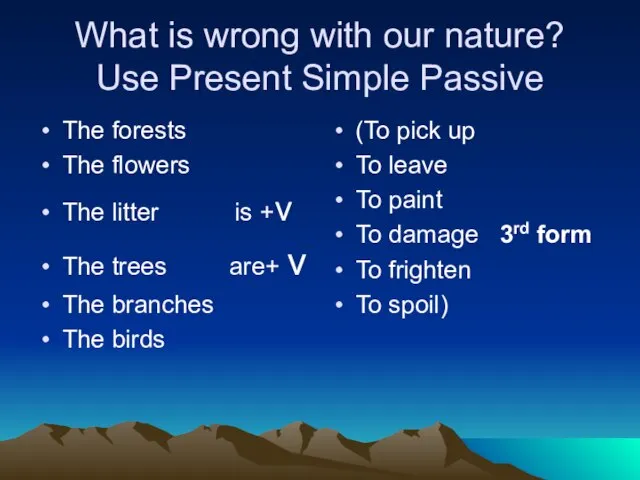 What is wrong with our nature? Use Present Simple Passive The forests