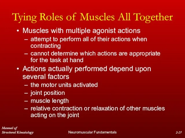 Manual of Structural Kinesiology Neuromuscular Fundamentals 2- Tying Roles of Muscles All