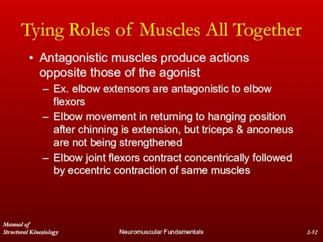 Manual of Structural Kinesiology Neuromuscular Fundamentals 2- Tying Roles of Muscles All