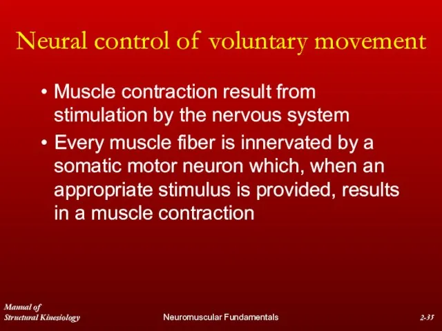 Manual of Structural Kinesiology Neuromuscular Fundamentals 2- Neural control of voluntary movement