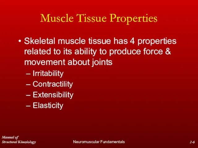 Manual of Structural Kinesiology Neuromuscular Fundamentals 2- Muscle Tissue Properties Skeletal muscle