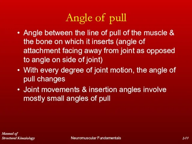 Manual of Structural Kinesiology Neuromuscular Fundamentals 2- Angle of pull Angle between