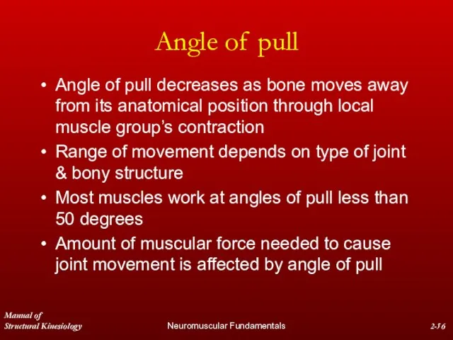 Manual of Structural Kinesiology Neuromuscular Fundamentals 2- Angle of pull Angle of