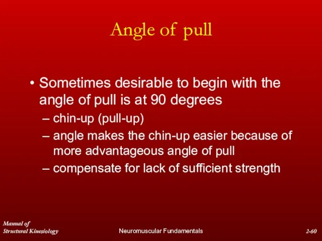 Manual of Structural Kinesiology Neuromuscular Fundamentals 2- Angle of pull Sometimes desirable