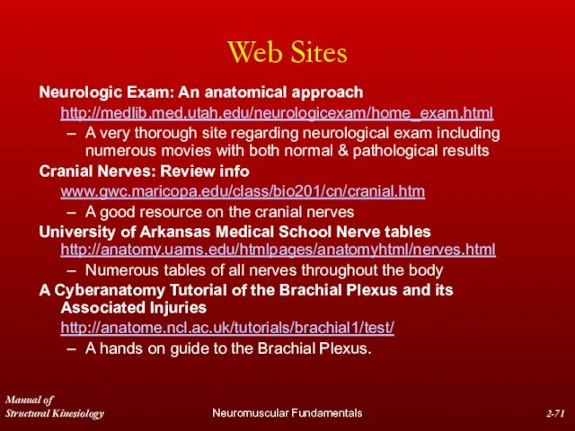 Manual of Structural Kinesiology Neuromuscular Fundamentals 2- Web Sites Neurologic Exam: An