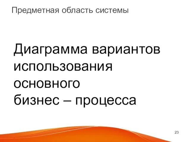 Предметная область системы Диаграмма вариантов использования основного бизнес – процесса