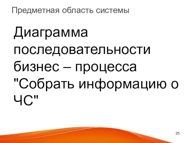 Предметная область системы Диаграмма последовательности бизнес – процесса "Собрать информацию о ЧС"