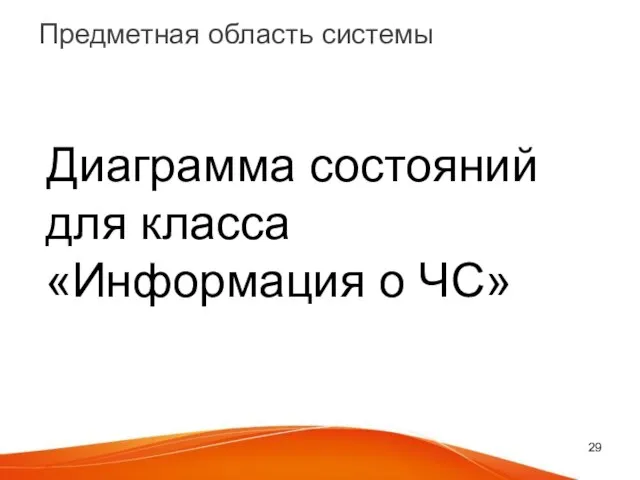 Предметная область системы Диаграмма состояний для класса «Информация о ЧС»