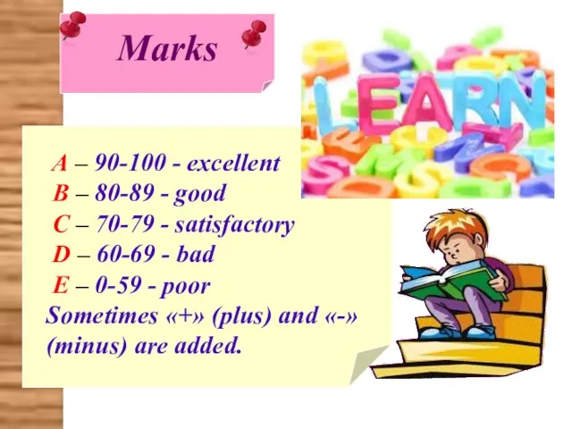 Marks A – 90-100 - excellent B – 80-89 - good C