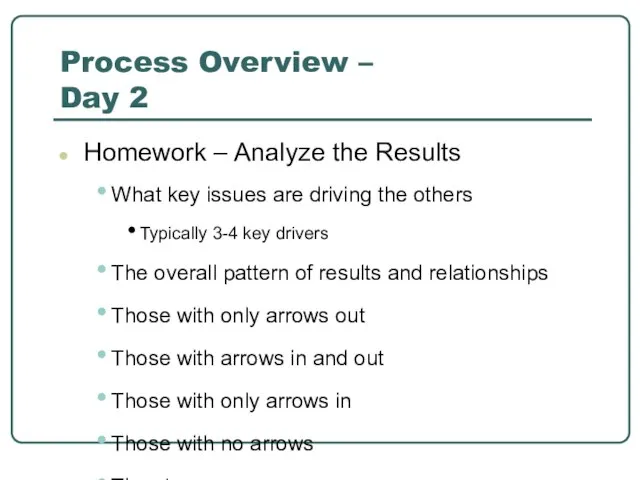 Process Overview – Day 2 Homework – Analyze the Results What key