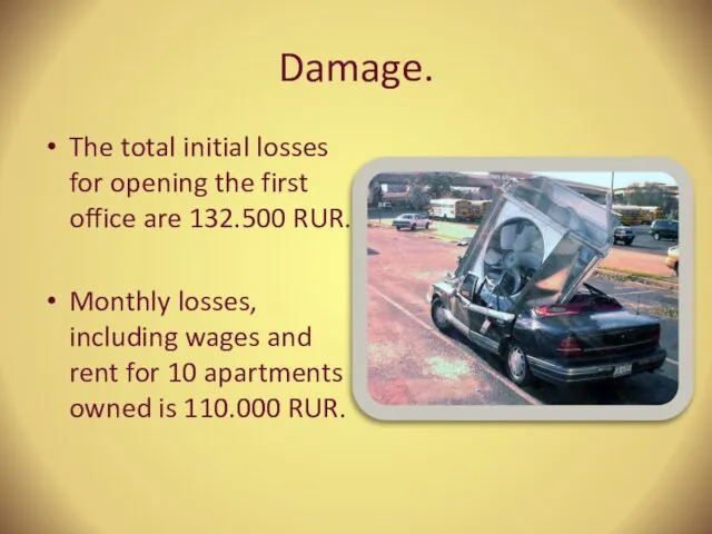 Damage. The total initial losses for opening the first office are 132.500