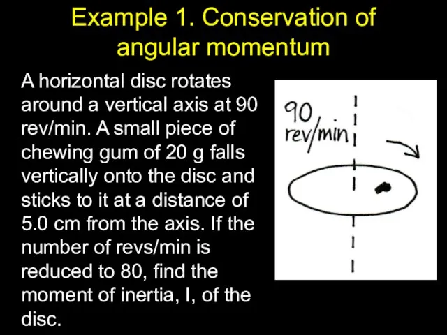 Example 1. Conservation of angular momentum A horizontal disc rotates around a