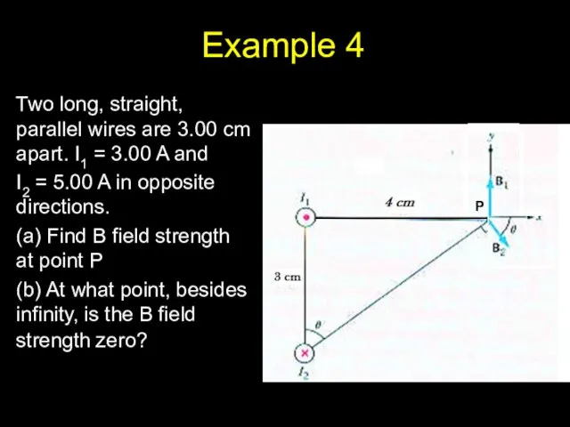 Example 4 Two long, straight, parallel wires are 3.00 cm apart. I1