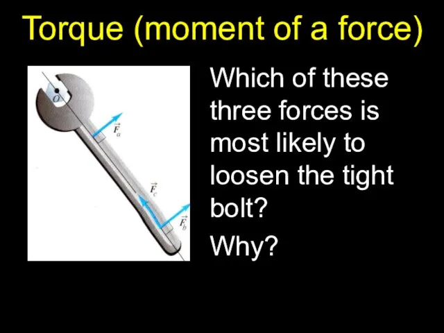 Torque (moment of a force) Which of these three forces is most