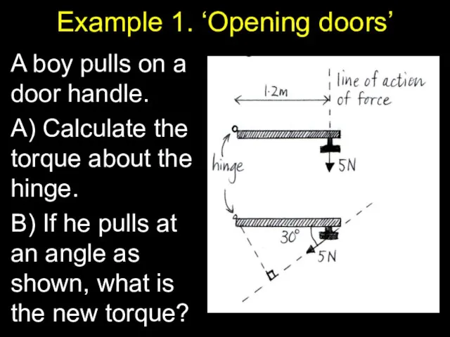 Example 1. ‘Opening doors’ A boy pulls on a door handle. A)