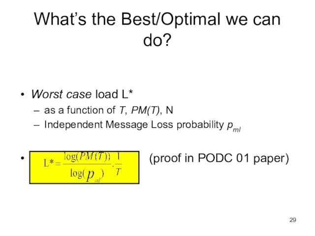 Worst case load L* as a function of T, PM(T), N Independent