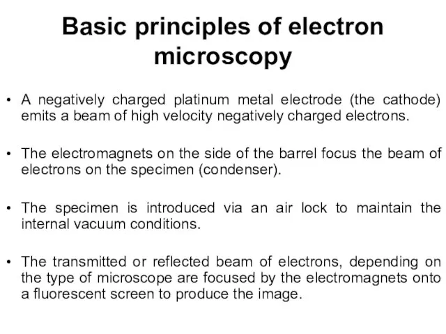 Basic principles of electron microscopy A negatively charged platinum metal electrode (the