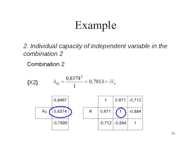 Example 2. Individual capacity of independent variable in the combination 2