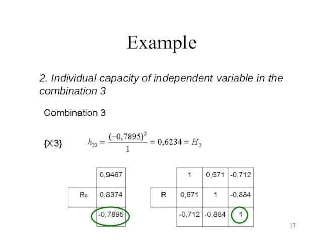 Example 2. Individual capacity of independent variable in the combination 3