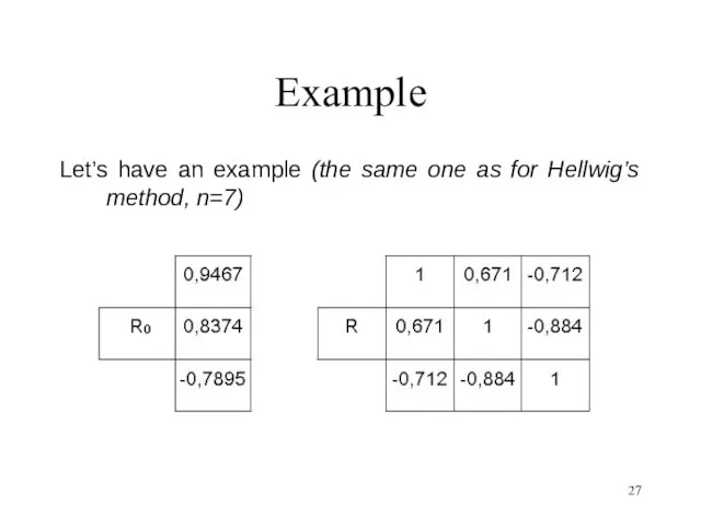 Example Let’s have an example (the same one as for Hellwig’s method, n=7)