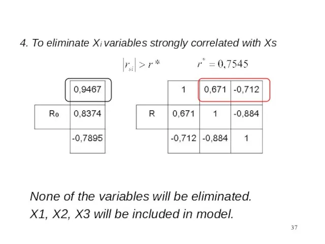 4. To eliminate Xi variables strongly correlated with Xs None of the