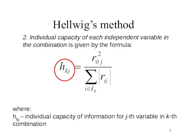 Hellwig’s method 2. Individual capacity of each independent variable in the combination