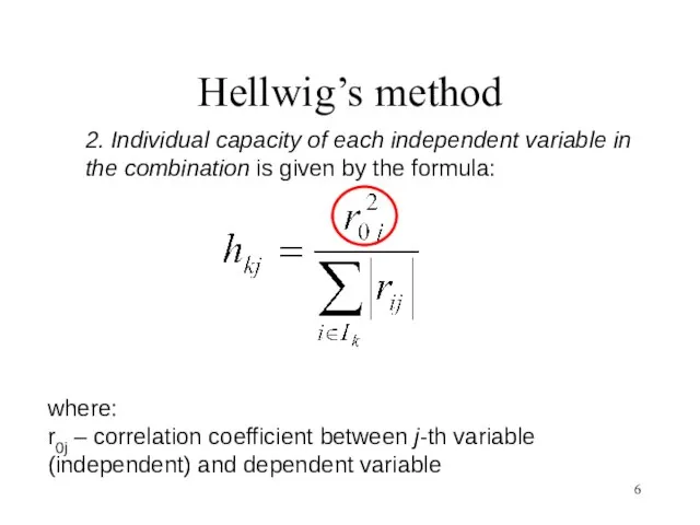 Hellwig’s method 2. Individual capacity of each independent variable in the combination