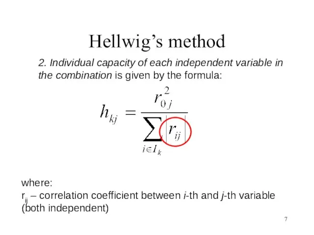 Hellwig’s method 2. Individual capacity of each independent variable in the combination