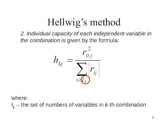 Hellwig’s method 2. Individual capacity of each independent variable in the combination