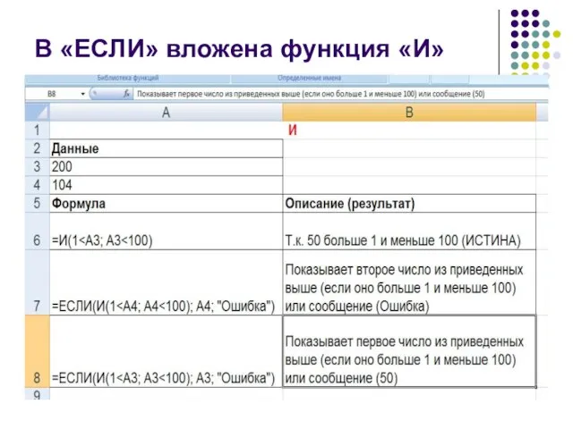 В «ЕСЛИ» вложена функция «И»