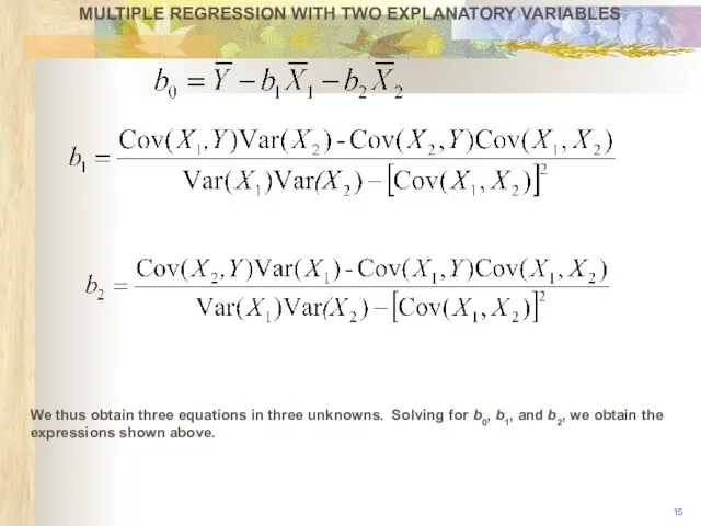 MULTIPLE REGRESSION WITH TWO EXPLANATORY VARIABLES We thus obtain three equations in