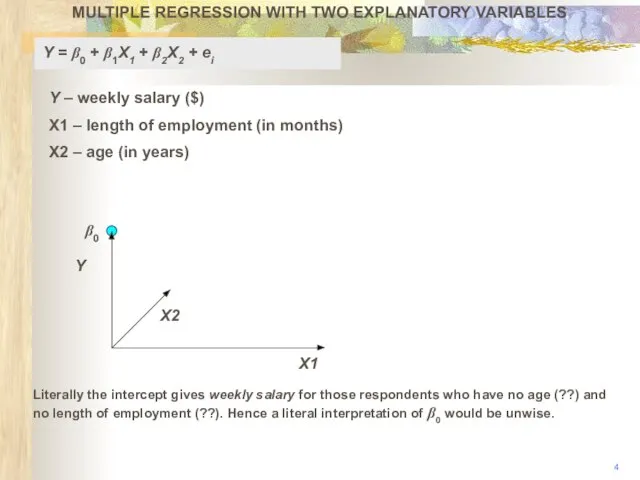 MULTIPLE REGRESSION WITH TWO EXPLANATORY VARIABLES Y X2 X1 β0 4 Literally