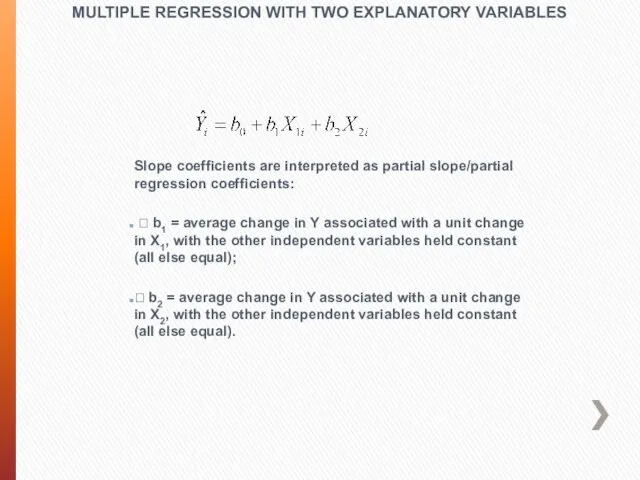 Slope coefficients are interpreted as partial slope/partial regression coefficients: ? b1 =