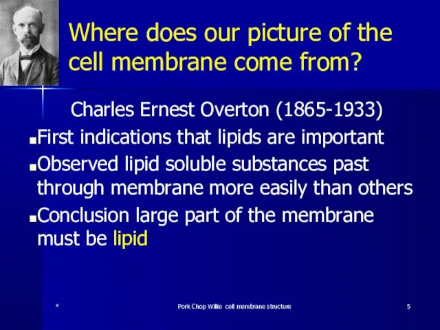 Where does our picture of the cell membrane come from? Charles Ernest