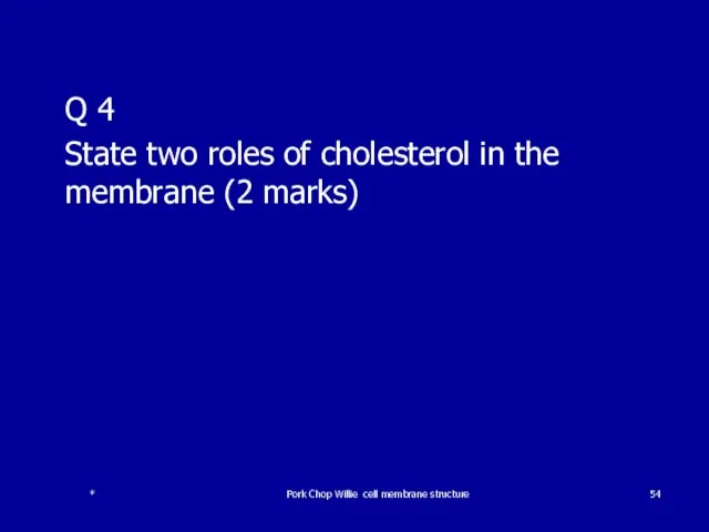 Q 4 State two roles of cholesterol in the membrane (2 marks)