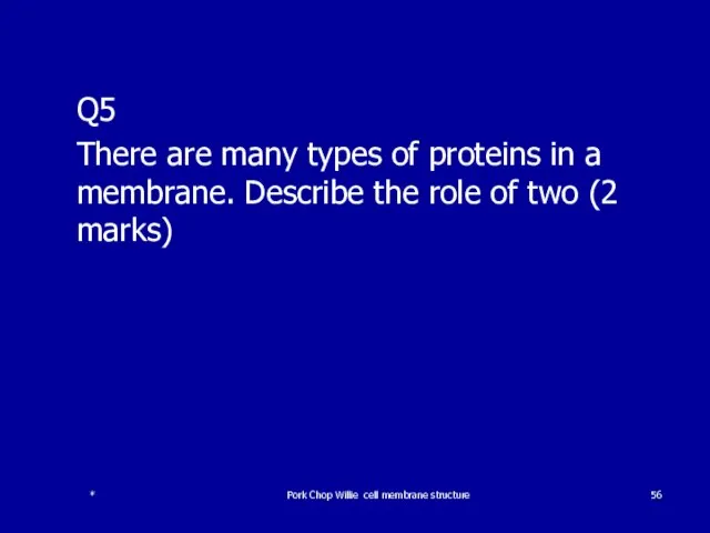 Q5 There are many types of proteins in a membrane. Describe the