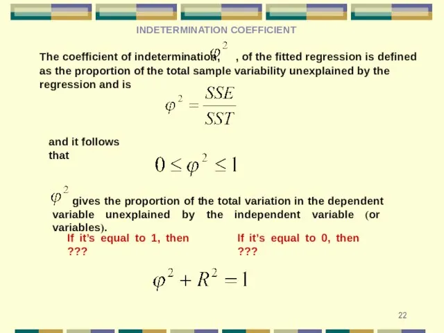 INDETERMINATION COEFFICIENT The coefficient of indetermination, , of the fitted regression is