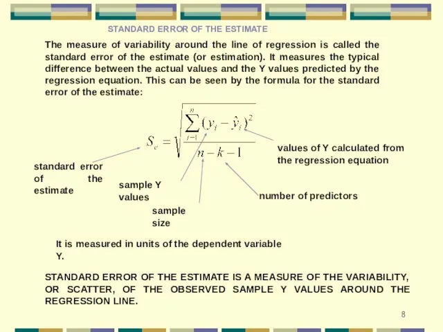 The measure of variability around the line of regression is called the