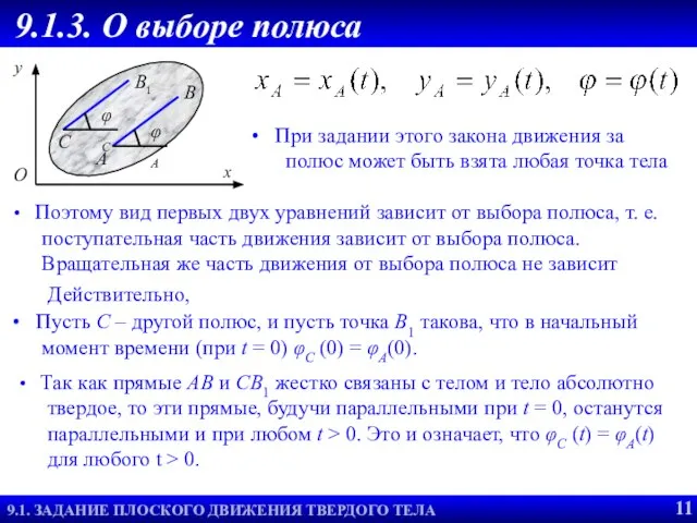 При задании этого закона движения за полюс может быть взята любая точка