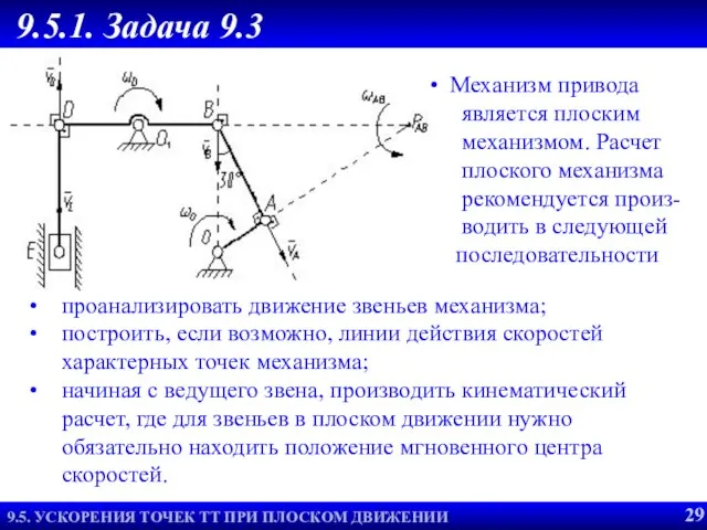 Пример 2. Механизм привода является плоским механизмом. Расчет плоского механизма рекомендуется произ-