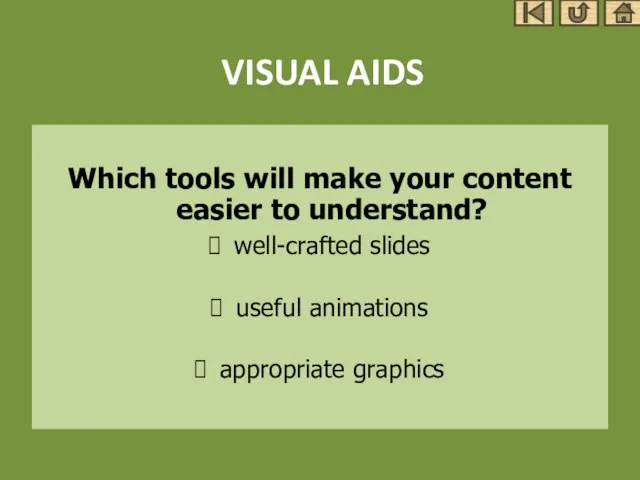 VISUAL AIDS Which tools will make your content easier to understand? well-crafted