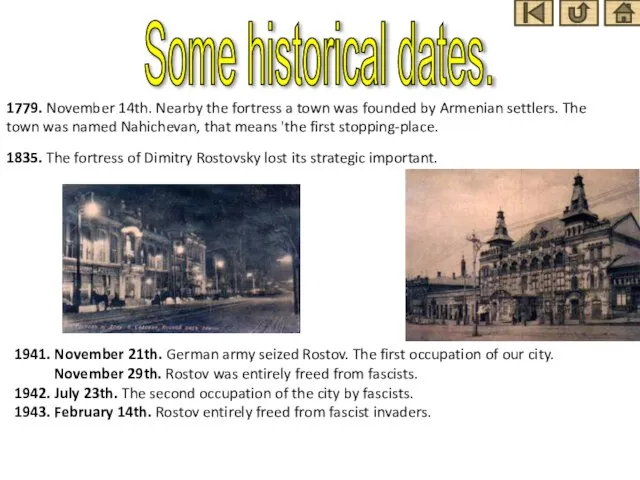 Some historical dates. 1779. November 14th. Nearby the fortress a town was