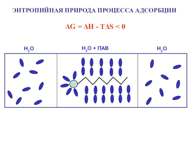 ЭНТРОПИЙНАЯ ПРИРОДА ПРОЦЕССА АДСОРБЦИИ ΔG = ΔH - TΔS